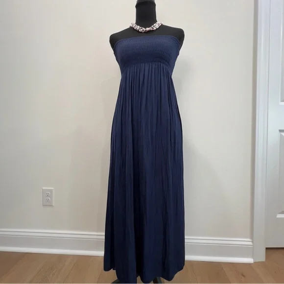 Lilly Pulitzer Navy Blue Strapless Silk Finish Maxi Dress Size Small - Picture 14 of 16